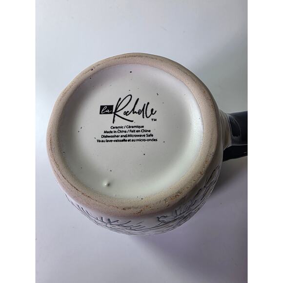 LA ROCHELLE Artisan French Art Deco Denim Blue & Cream Floral Coffee Mug - Picture 7 of 7